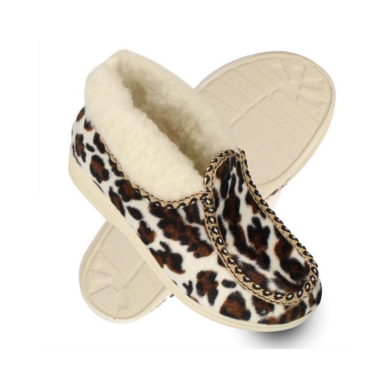filsko List Winter HausSchuhe mit Leoparden-Muster für Damen Hausschuh mit Schafwolle gefüttert