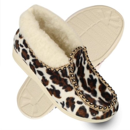 filsko List Winter HausSchuhe mit Leoparden-Muster für Damen Hausschuh mit Schafwolle gefüttert