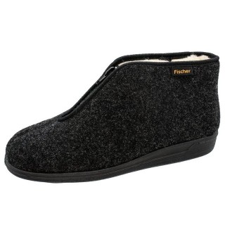 Fischer-Markenschuh Frank Hausschuh Wollfilz, Schurwollfutter, Reißverschluss