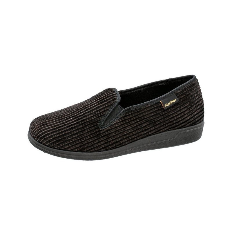 Fischer-Markenschuh Frank Hausschuh Streifencord, Moltonfutter, Gummizug