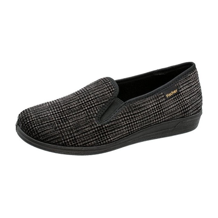 Fischer-Markenschuh Frank Hausschuh aus Cordsamt, mit Frotteefutter, Gummizug zum Schlupfen