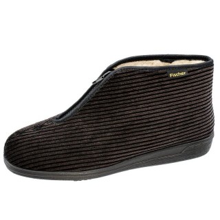 Fischer-Markenschuh Frank Hausschuh aus Cordsamt, mit Schurwolle, mit Reißverschluss