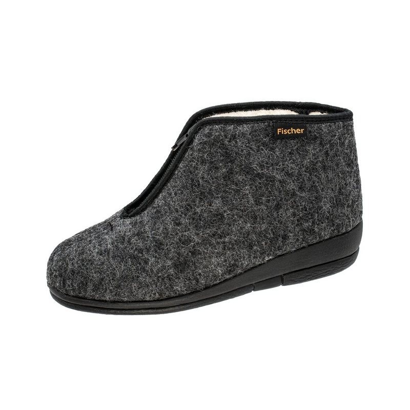 Fischer-Markenschuh Dora Hausschuh mit Schurwollfutter, Reißvrschluss, Weite H, Filz