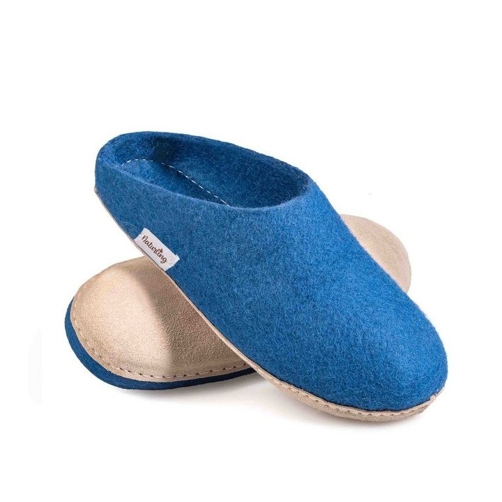 naturling Filz Damen Pantoffel Hausschuh (mit bequemer) Ledersohle