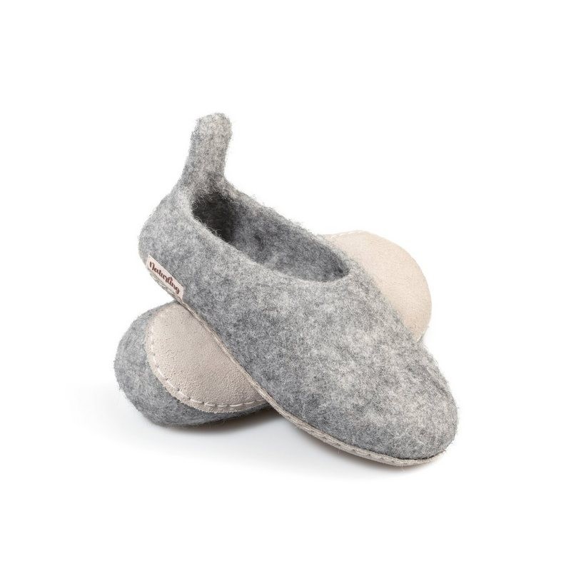 naturling Kinder Filz Hausschuhe Hüttenschuhe (für Mädchen & Jungen) mit Anziehlasche und Ledersohle