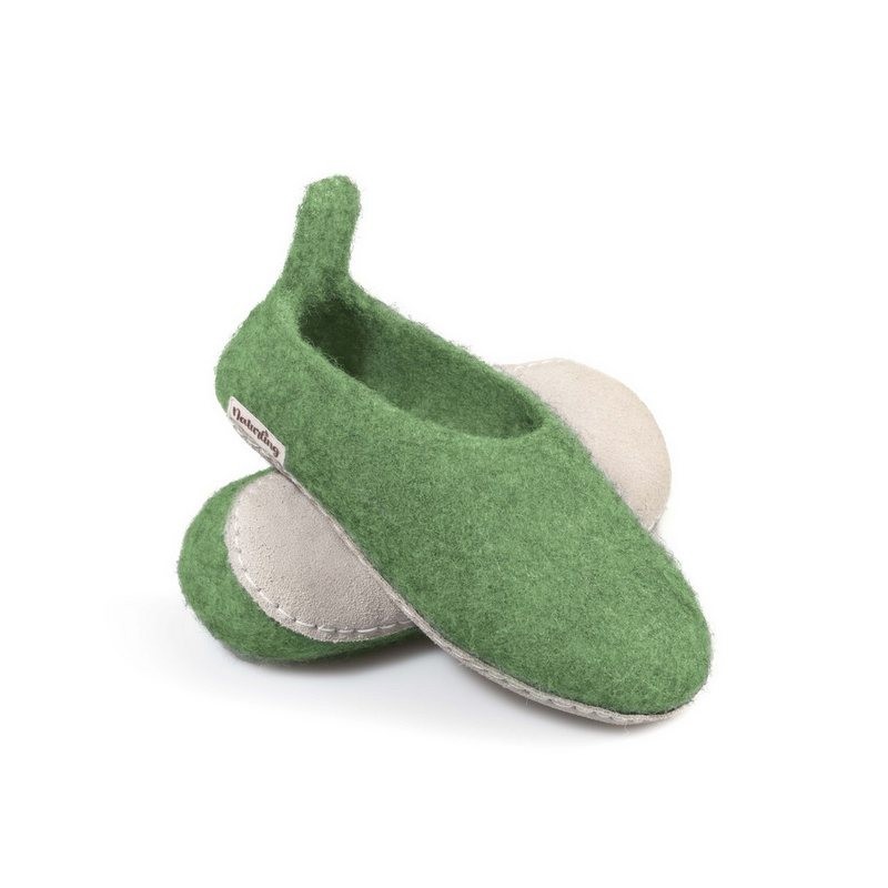 naturling Kinder Filz Hausschuhe Hüttenschuhe (für Mädchen & Jungen) mit Anziehlasche und Ledersohle