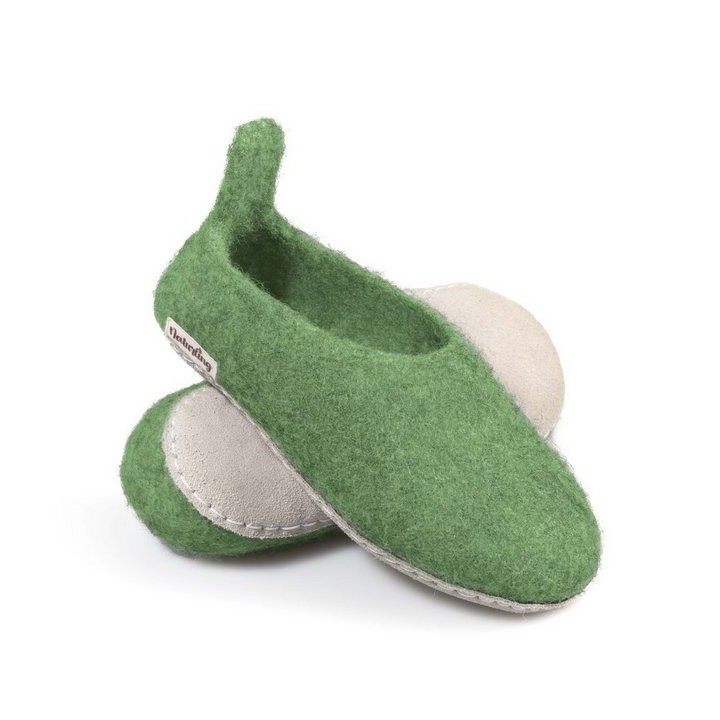 naturling Kinder Filz Hausschuhe Hüttenschuhe (für Mädchen & Jungen) mit Anziehlasche und Ledersohle