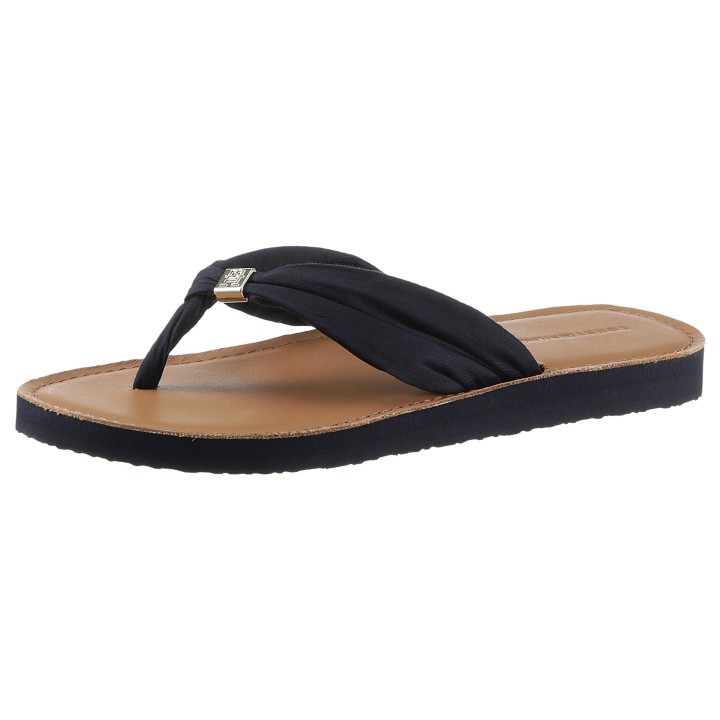 Tommy Hilfiger Zehentrenner »TH ELEVATED BEACH SANDAL«, Sommerschuh, Bequemschuh, Flats, Schlappen mit TH-Schmuckelement