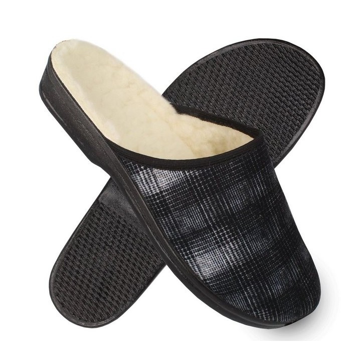 filsko Hausschuhe Kariert mit Gummisohle Silber Größe 40-46 Herren Hausschuh