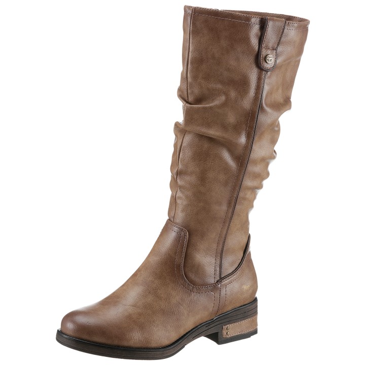 Mustang Shoes Winterstiefel, Langschaftstiefel, Blockabsatz, mit Raffungen am slouchy Schaft