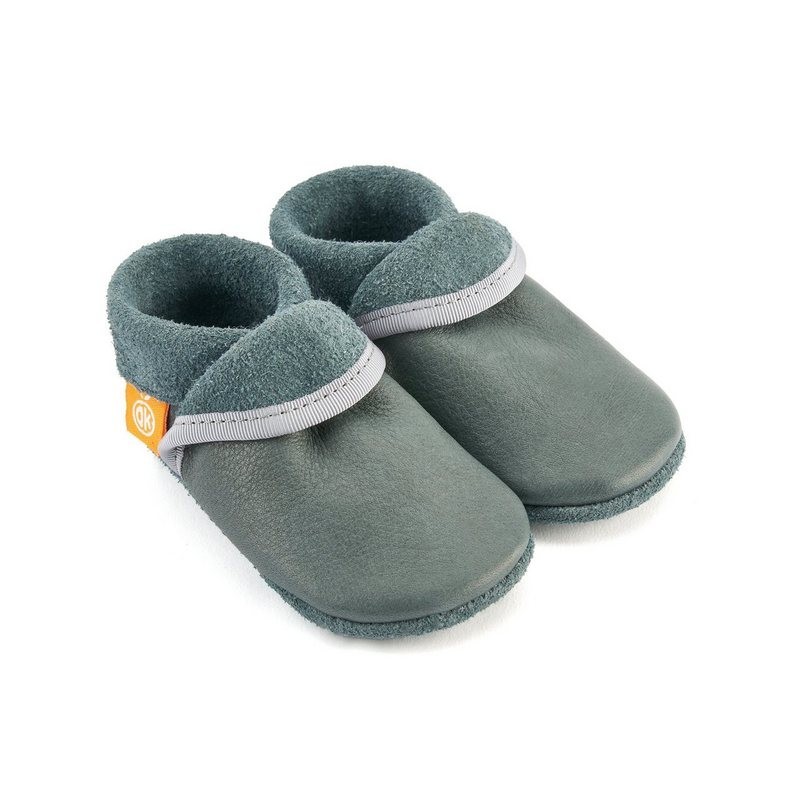 Orangenkinder® Klassik Blaugrau Baby Krabbelschuh pflanzlich gegerbtes Leder, Made in Germany, atmungsaktiv