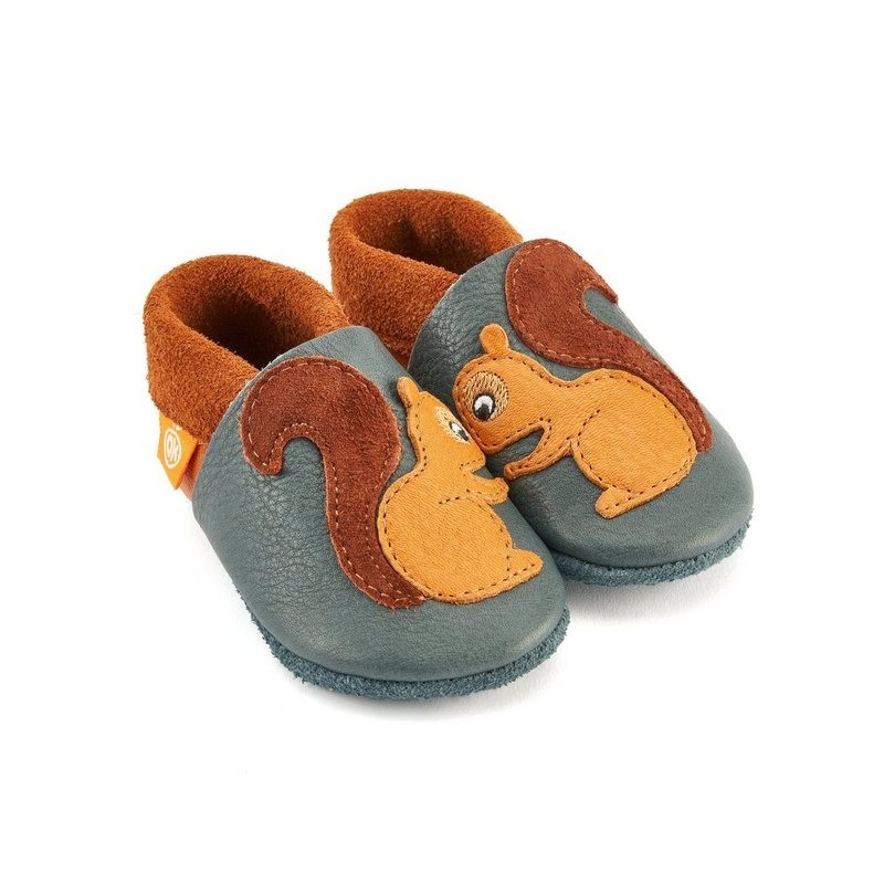 Orangenkinder® Knusper das Eichhörnchen Baby Krabbelschuh pflanzlich gegerbtes Leder, Made in Germany, atmungsaktiv
