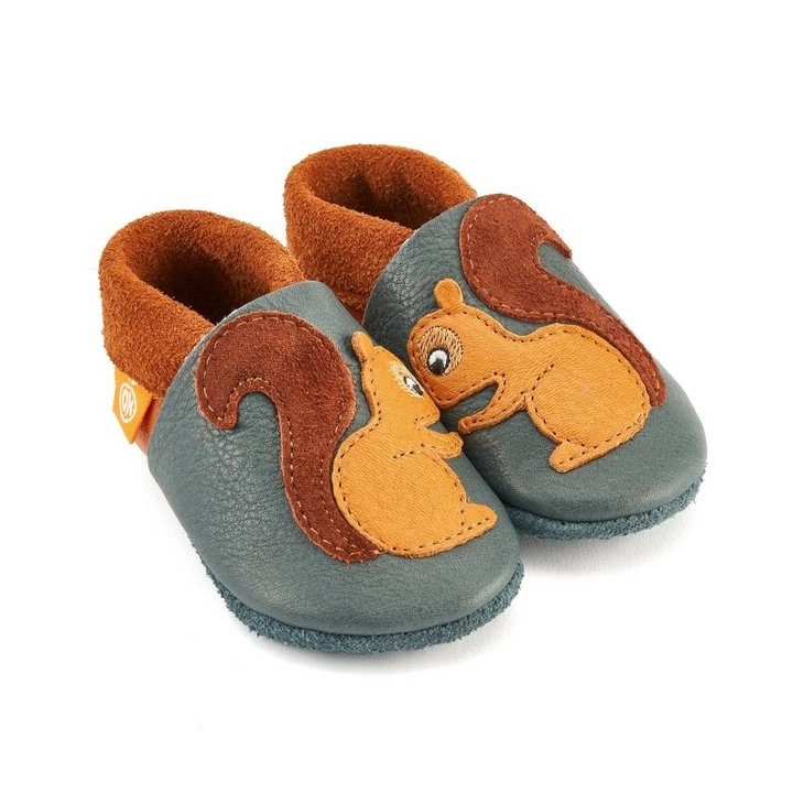 Orangenkinder® Knusper das Eichhörnchen Baby Krabbelschuh pflanzlich gegerbtes Leder, Made in Germany, atmungsaktiv