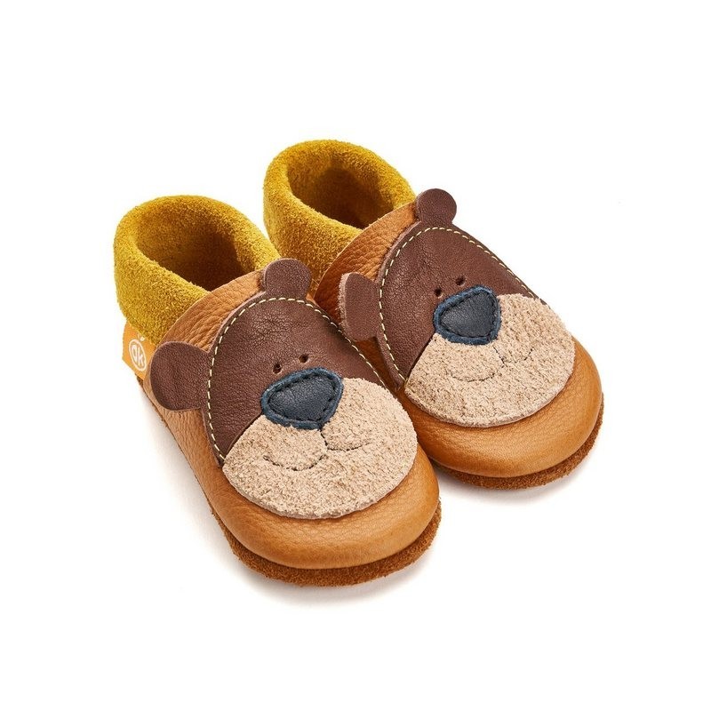 Orangenkinder® Bärnie der Honigbär Baby Krabbelschuh pflanzlich gegerbtes Leder, Made in Germany, atmungsaktiv