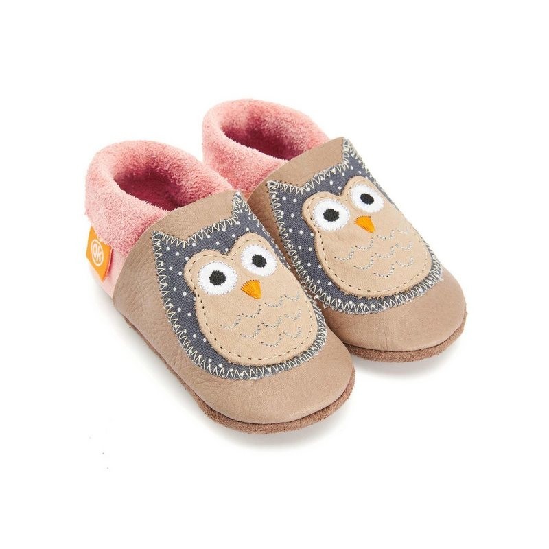 Orangenkinder® Eulalia die Eule Baby Krabbelschuh pflanzlich gegerbtes Leder, Made in Germany, Atmungsaktiv