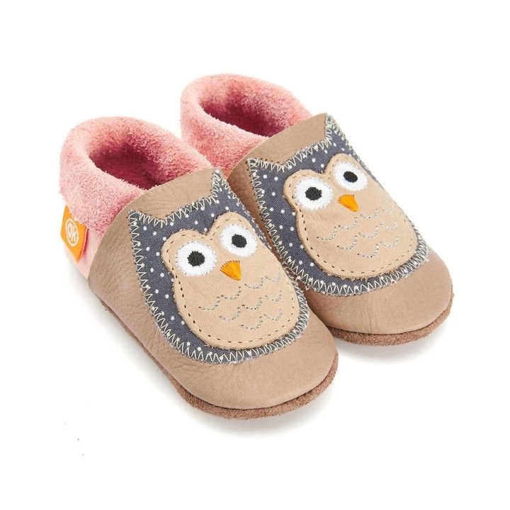 Orangenkinder® Eulalia die Eule Baby Krabbelschuh pflanzlich gegerbtes Leder, Made in Germany, Atmungsaktiv