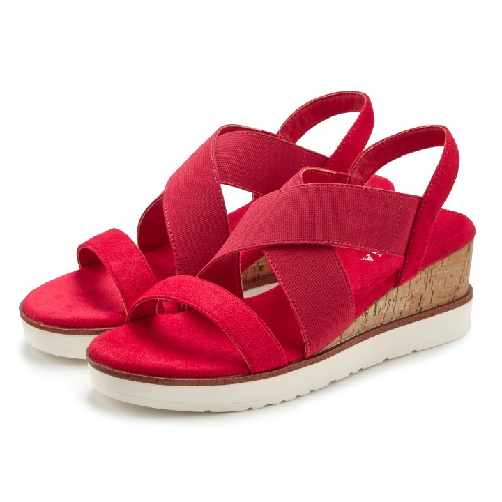 LASCANA Sandalette »Sommerschuh«, Sandale, Sommerschuh mit Keilabsatz und elastischen Riemen VEGAN