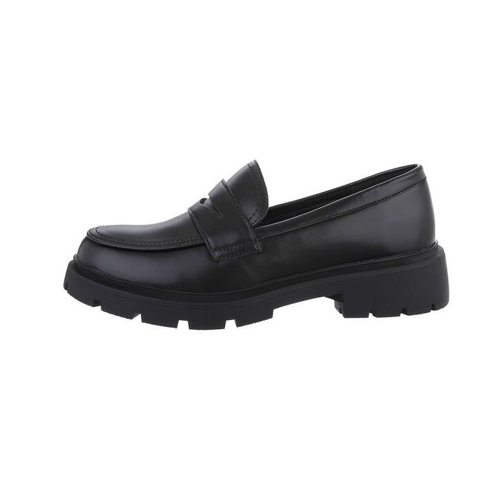 Ital-Design Damen Mokassins Freizeit Slipper (85960546) Blockabsatz Mokassins in Schwarz