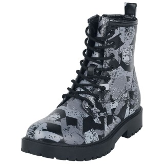 EMP Stage Collection - Rockabilly Boot - Schnürboots mit Rockhand Alloverprint - EU37 bis EU38 - für Damen - Größe EU37 - sch