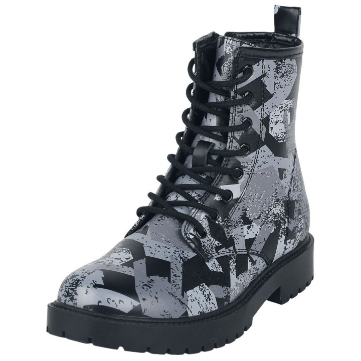 EMP Stage Collection - Rockabilly Boot - Schnürboots mit Rockhand Alloverprint - EU37 bis EU38 - für Damen - Größe EU37 - sch