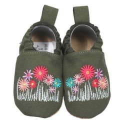 HOBEA-Germany Krabbelschuhe RecyStep Blumen grün Krabbelschuh