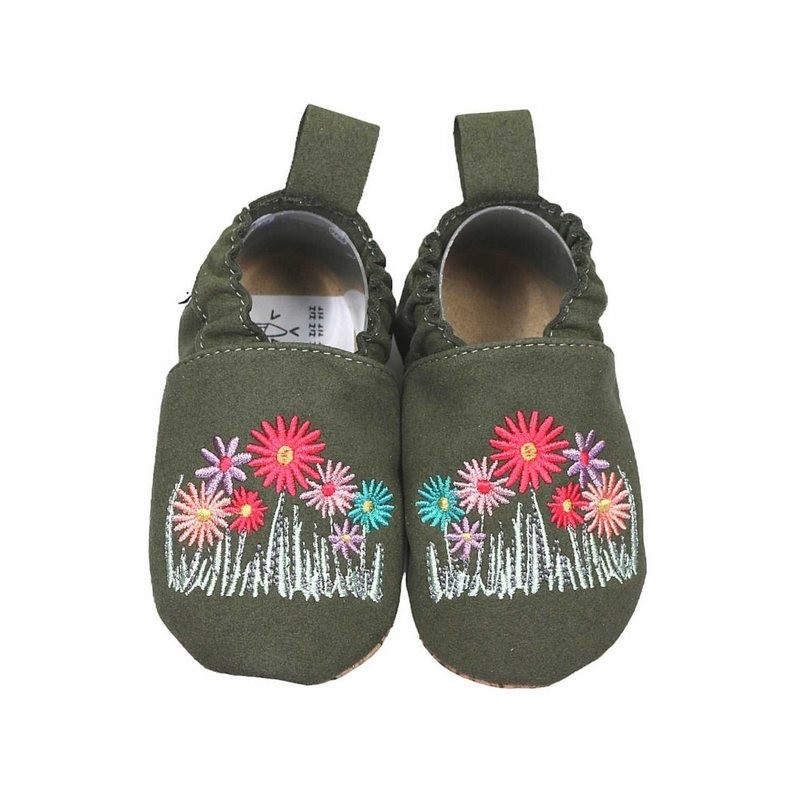 HOBEA-Germany Krabbelschuhe RecyStep Blumen grün Krabbelschuh