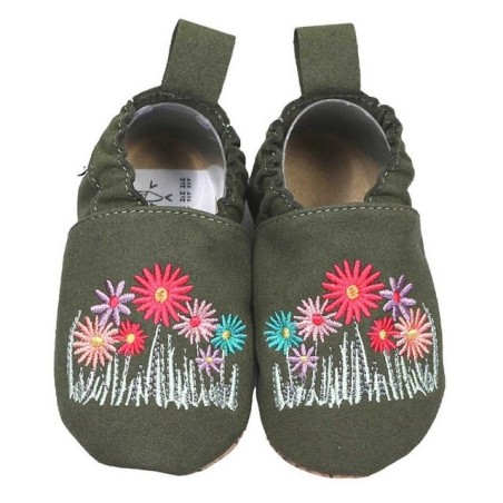 HOBEA-Germany Krabbelschuhe RecyStep Blumen grün Krabbelschuh