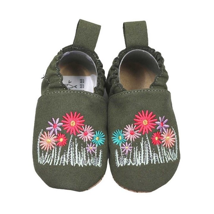 HOBEA-Germany Krabbelschuhe RecyStep Blumen grün Krabbelschuh