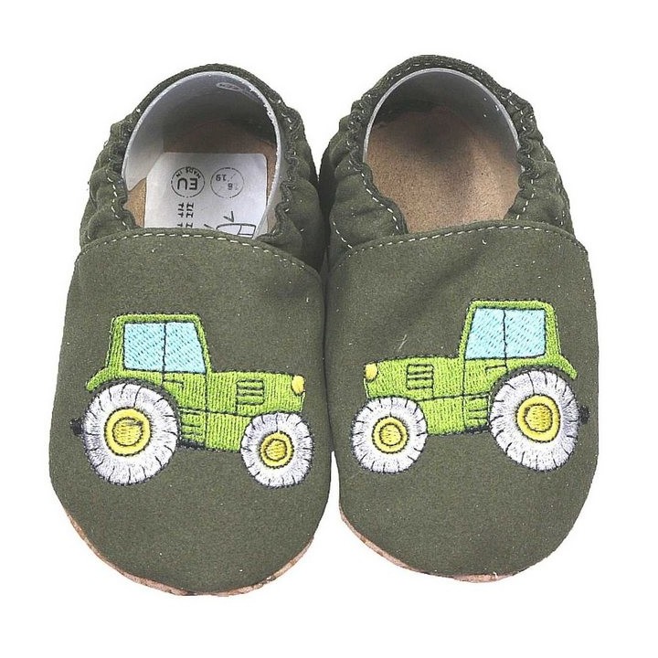 HOBEA-Germany Krabbelschuhe RecyStep Traktor grün Krabbelschuh