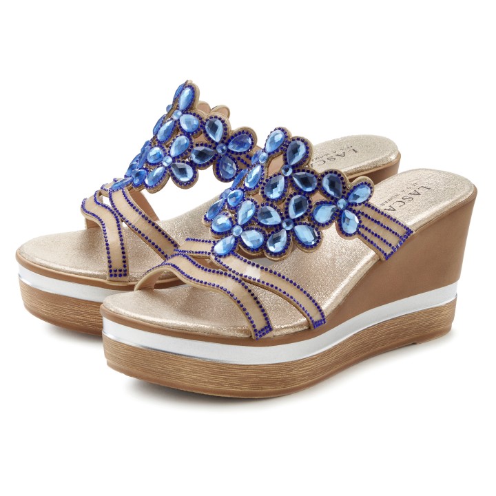 LASCANA Pantolette, Mule, Sandale, offener Schuh mit Keilabsatz und aufwendiger Verzierung