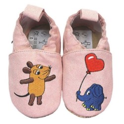 HOBEA-Germany Kinderschuhe RecyStep Maus mit Elefant rosa Krabbelschuh