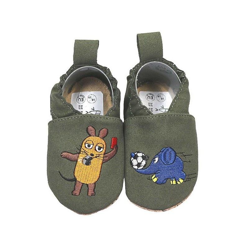 HOBEA-Germany Kinderschuhe RecyStep Maus mit Elefant Fußball grün Krabbelschuh