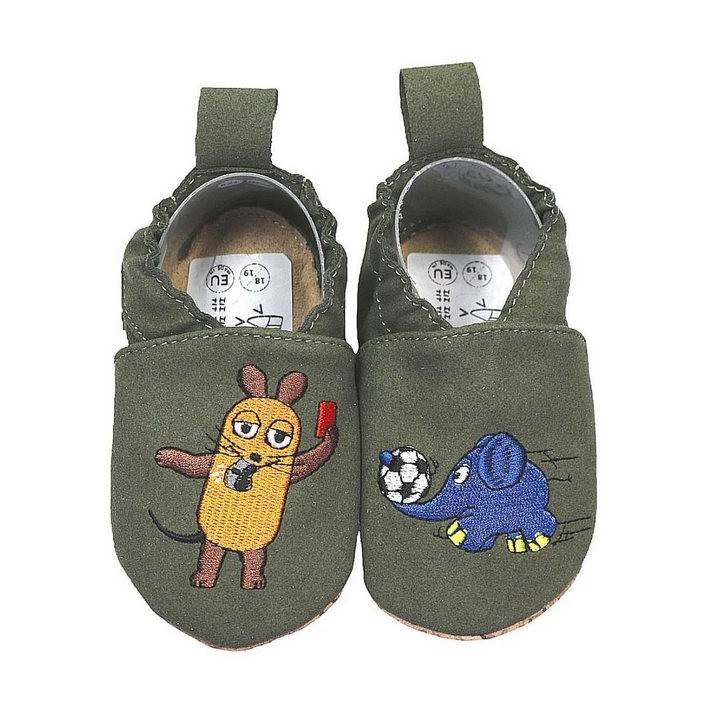 HOBEA-Germany Kinderschuhe RecyStep Maus mit Elefant Fußball grün Krabbelschuh