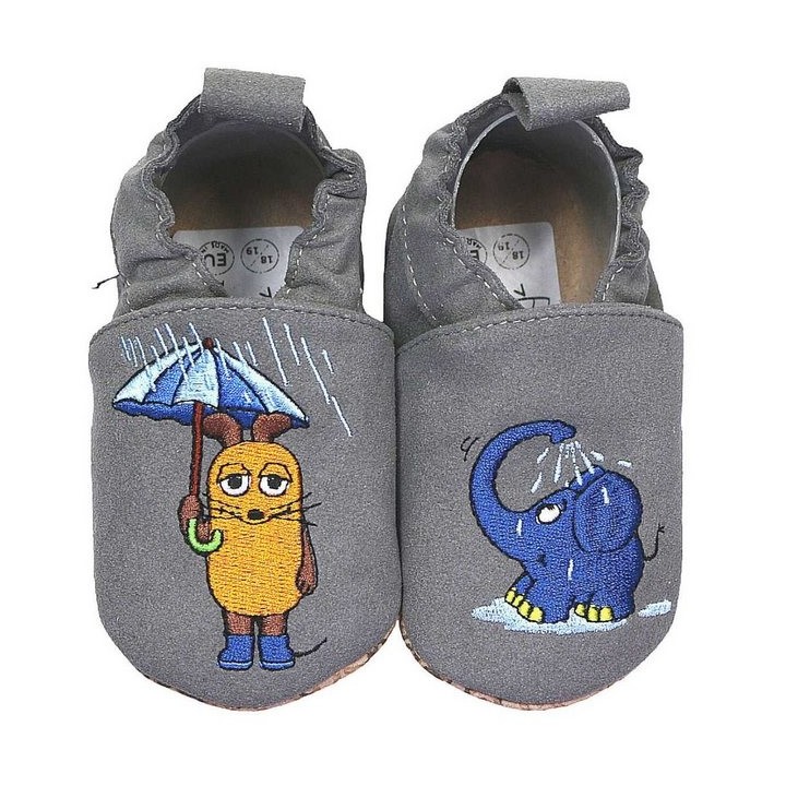 HOBEA-Germany Kinderschuhe RecyStep Maus mit Elefant Regen grau Krabbelschuh