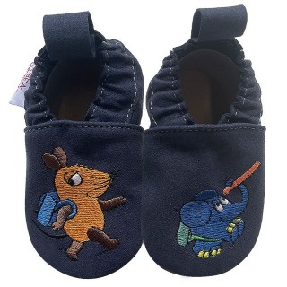 HOBEA-Germany Krabbelschuhe RecyStep Maus mit Elefant Schule blau 20/21 Krabbelschuh
