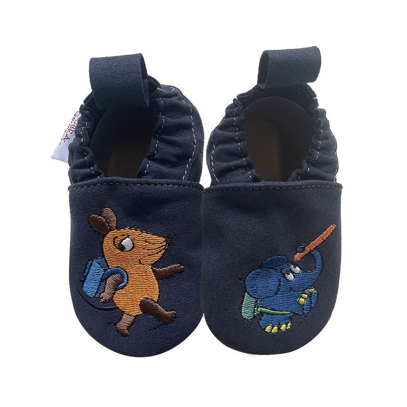 HOBEA-Germany Krabbelschuhe RecyStep Maus mit Elefant Schule blau 20/21 Krabbelschuh