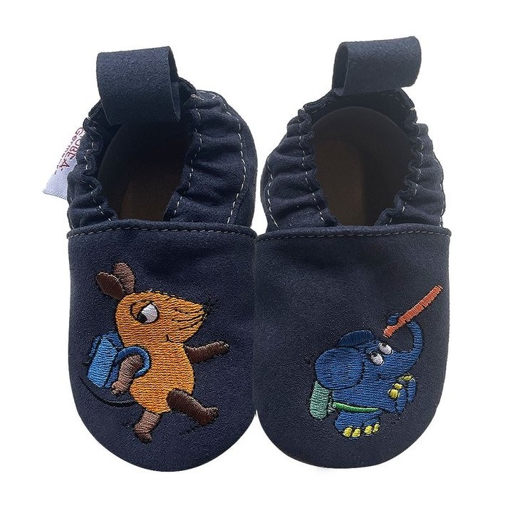 HOBEA-Germany Krabbelschuhe RecyStep Maus mit Elefant Schule blau 20/21 Krabbelschuh