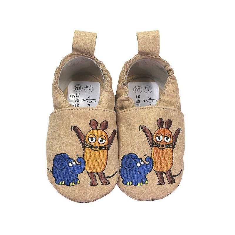 HOBEA-Germany Kinderschuhe RecyStep Maus mit Elefant beige Krabbelschuh