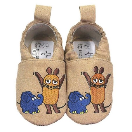 HOBEA-Germany Kinderschuhe RecyStep Maus mit Elefant beige Krabbelschuh