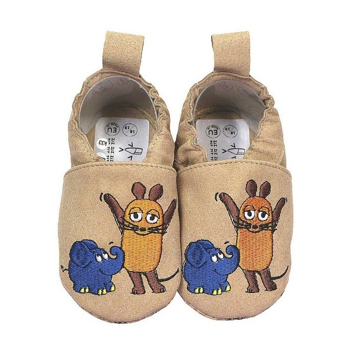 HOBEA-Germany Kinderschuhe RecyStep Maus mit Elefant beige Krabbelschuh