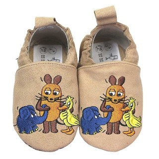 HOBEA-Germany Kinderschuhe RecyStep Maus, Elefant und Ente beige Krabbelschuh