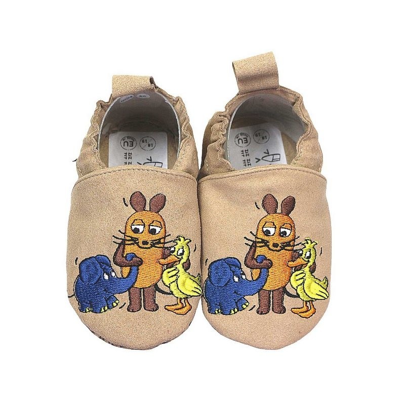 HOBEA-Germany Kinderschuhe RecyStep Maus, Elefant und Ente beige Krabbelschuh