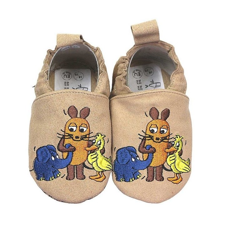 HOBEA-Germany Kinderschuhe RecyStep Maus, Elefant und Ente beige Krabbelschuh