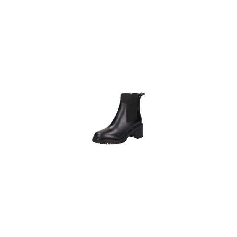 Tommy Hilfiger Flag Mid Heel Leder Chelsea Damen schwarz|schwarz|schwarz|schwarz