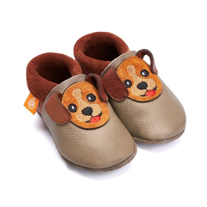 Orangenkinder® Waldi der Welpe Krabbelschuh pflanzlich gegerbtes Leder, Made in Germany, atmungsaktiv