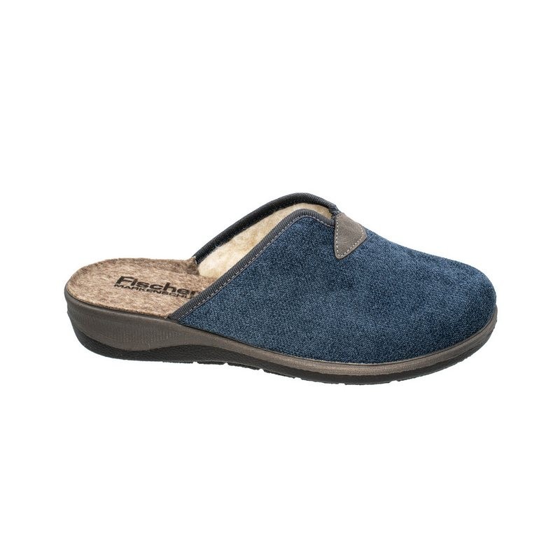 Fischer-Markenschuh Anne Pantoffel aus Grobleinen, mit Schurwollfutter, Weite H