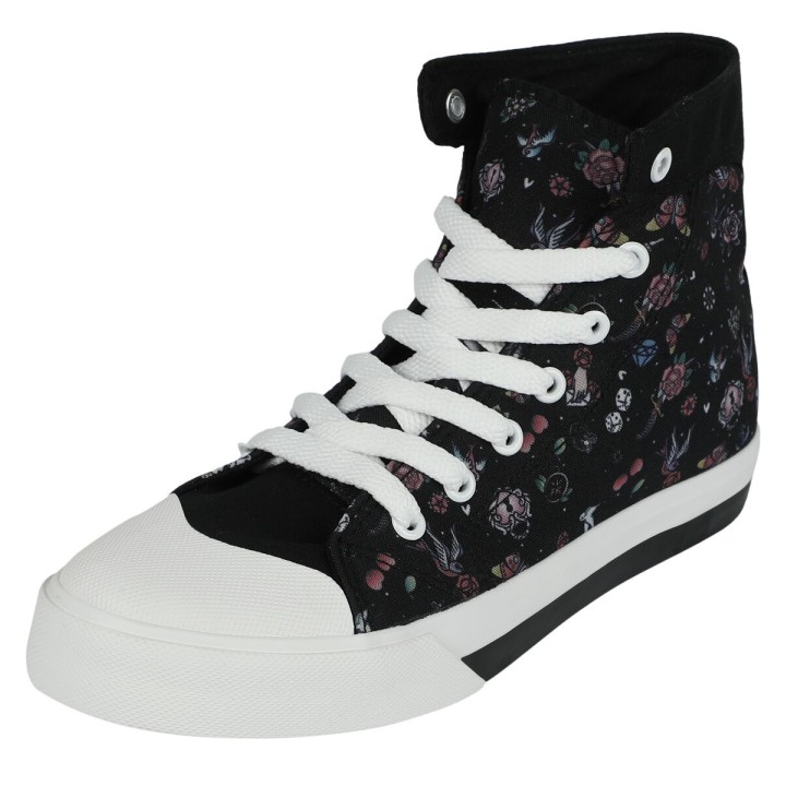 Rock Rebel by EMP - Rock Sneaker high - Sneaker With Oldskool Alloverprint - EU37 bis EU39 - für Damen - Größe EU37 - schwarz