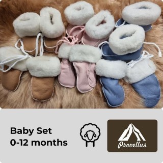 Provellus Baby Set Schuhe und Handschuhe aus deutschem Merino Lammfell Hausschuh