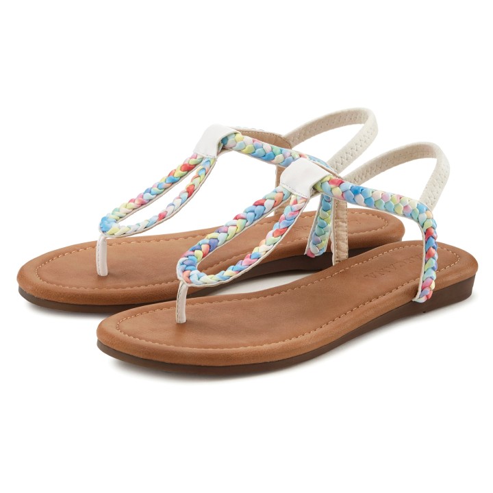 LASCANA Zehentrenner, Sandale in bunter Flecht-Optik VEGAN