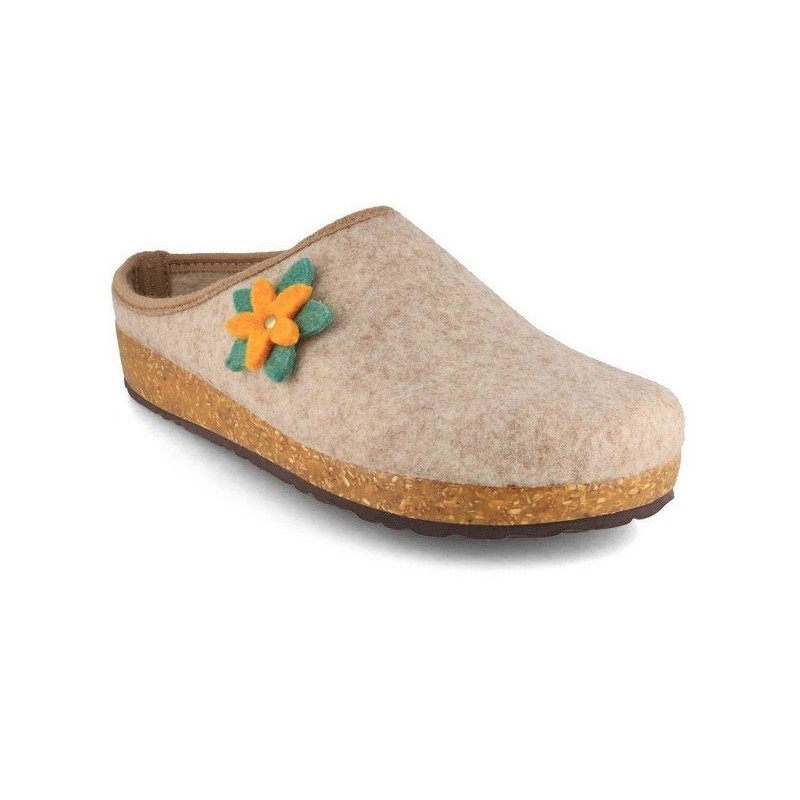 Tuffeln Blumig Filz-Pantoffeln Damen Clogs vegane Hausschuhe Hausschuh mit Korkfußbett